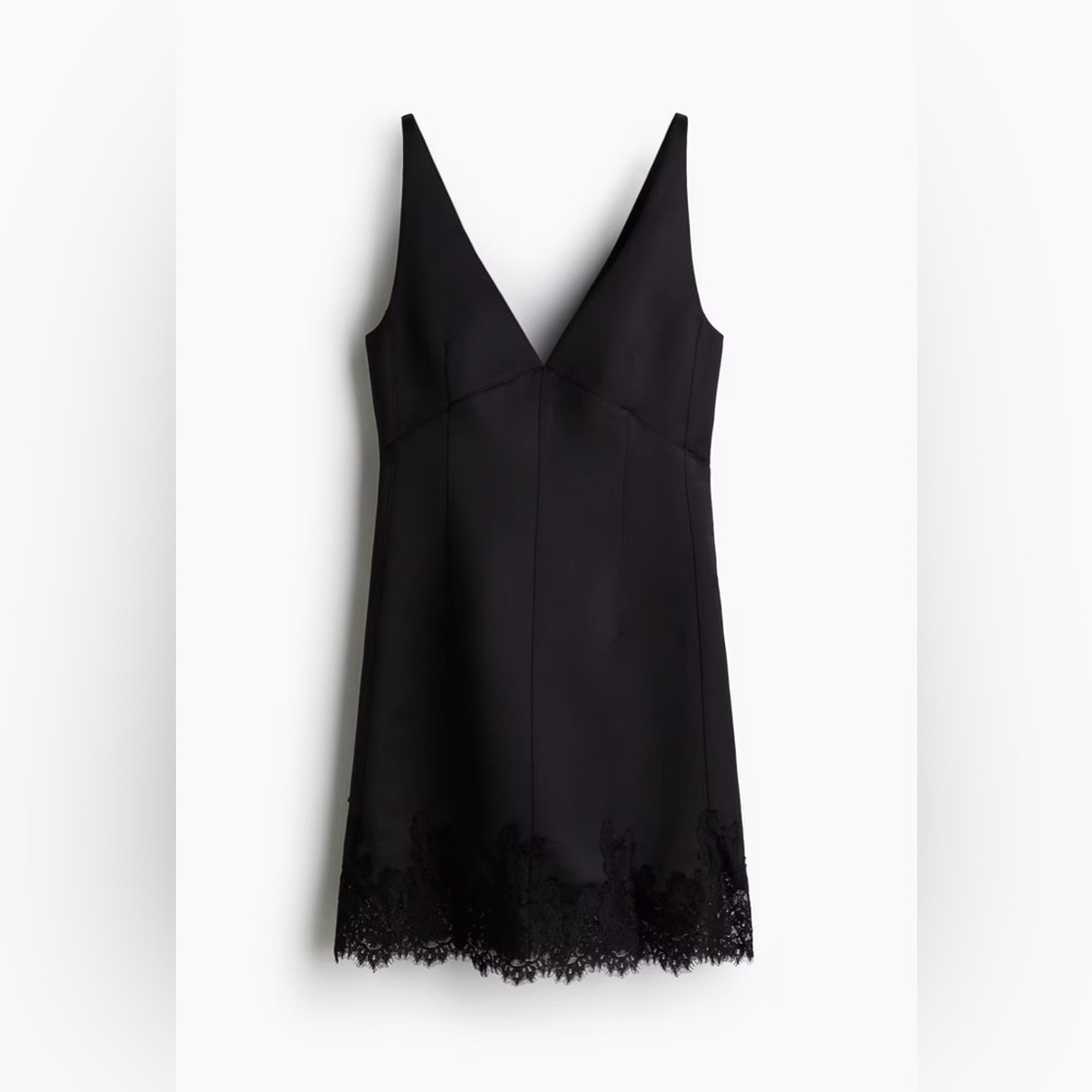 NEW H&M A/W Sold Out Satin Lace Trimmed Black Dress